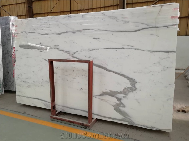 Polishing Book Match Statuario White Marble Slab