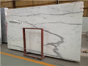 Polishing Book Match Statuario White Marble Slab