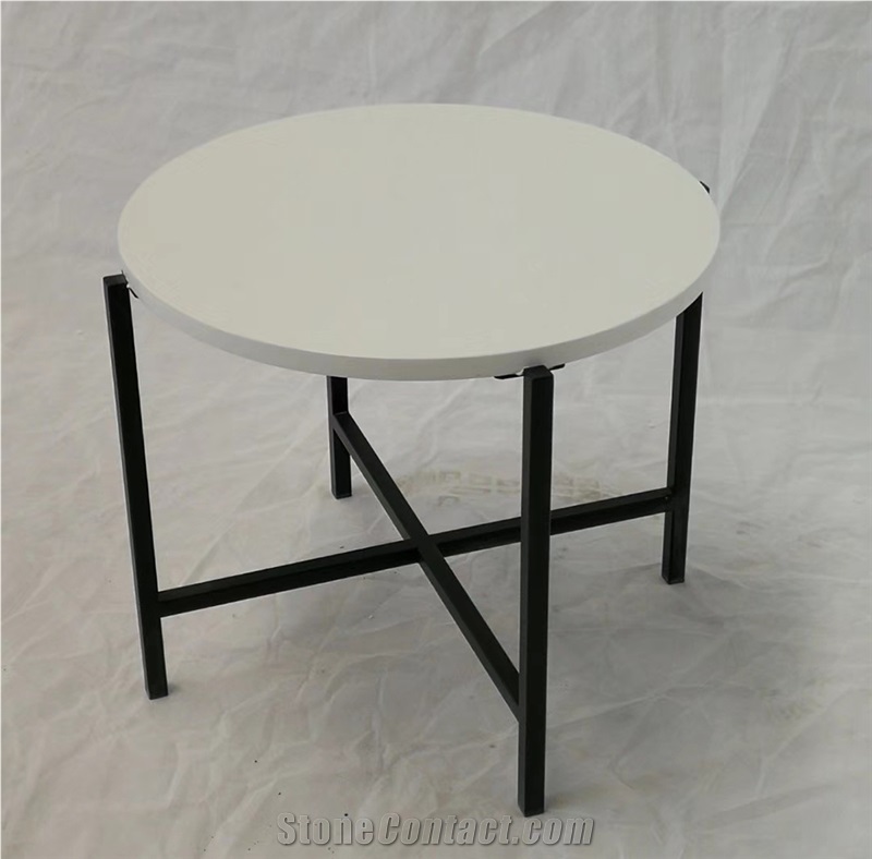 Quartz Inlayed Round Table Tops, White Quartz Tops