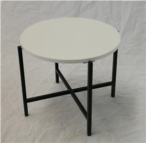 Quartz Inlayed Round Table Tops, White Quartz Tops