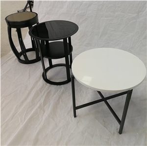 Quartz Inlayed Round Table Tops, White Quartz Tops