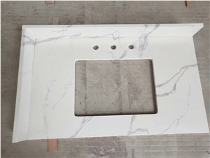 Statuario White Marble Quartz Bathroom Countertop