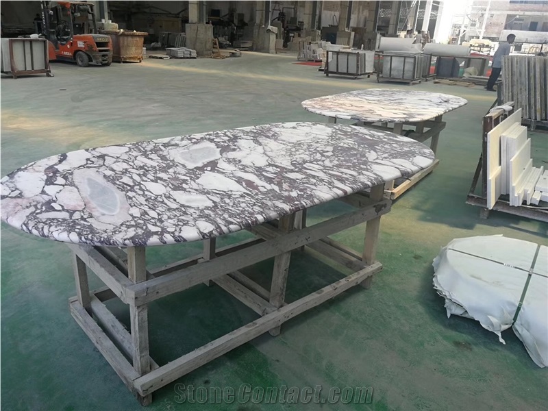 White Calacatta Violet Marble Stone Table Top