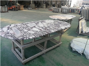White Calacatta Violet Marble Stone Table Top