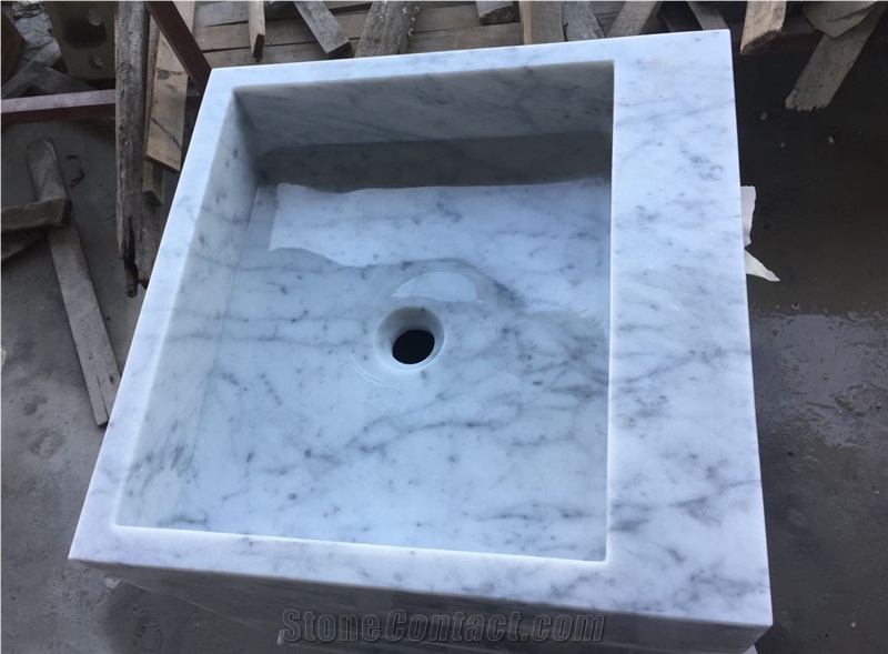 White Carrara Marble Round Sinks