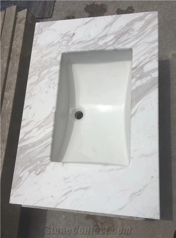 White Carrara Marble Round Sinks