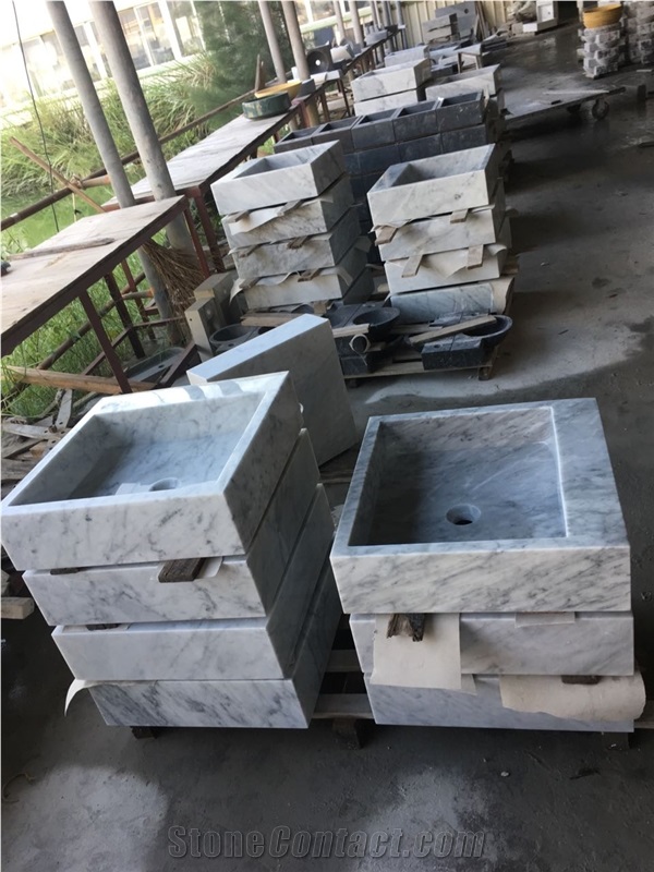 White Carrara Marble Round Sinks