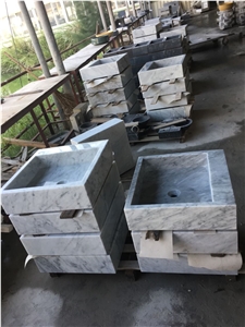 White Carrara Marble Round Sinks