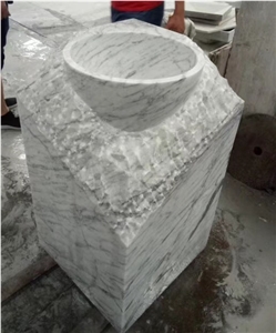 White Carrara Marble Stone Pedestal Wash Bowls