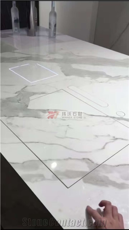 White Marble Engineered Stone Kitchen Countertops