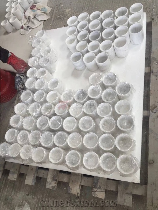 White Marble Stone Candle Holders Pen Container