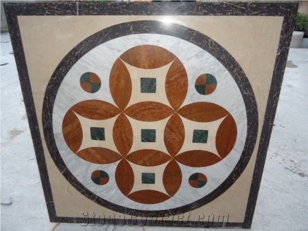 Round Pattern Colorful Stone Waterjet Medallions