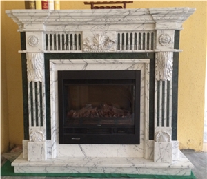 Arabescato ＆ Green Flower Handcarved Fireplace