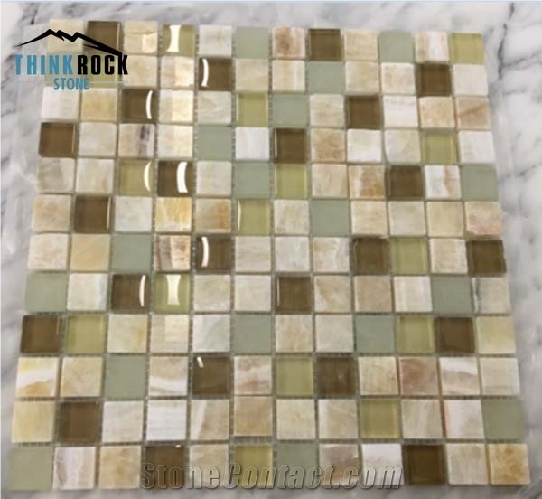 Honey Onyx, Glass Polished Mosaic Design