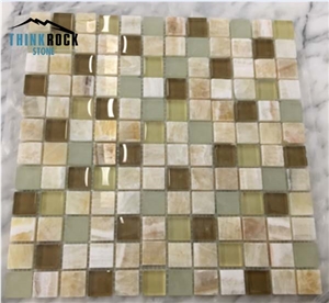 Honey Onyx, Glass Polished Mosaic Design Honey Onyx, Glass Polished Mosaic Design