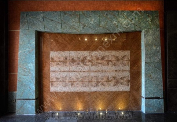 Blue Riff Marble Slabs Tiles Book-Match
