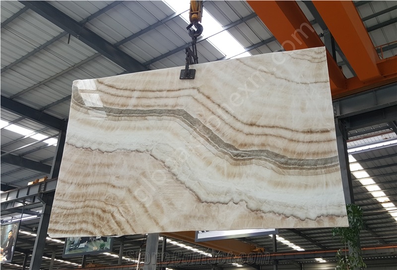 China Beige Onyx Slab Yellow Wooden Veins Slabs