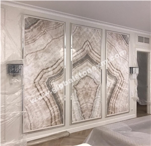 China Beige Onyx with Wooden Veins Slabs Tiles
