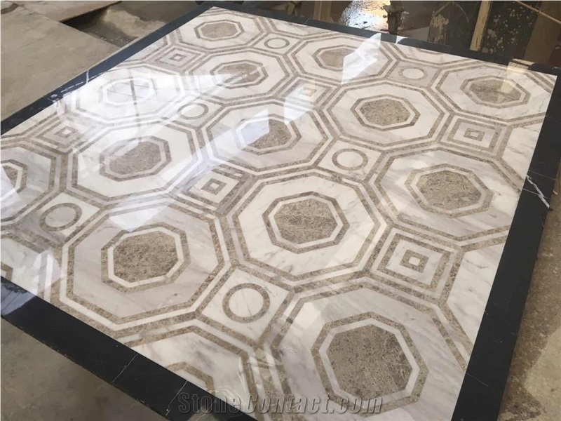 China White,Light Grey China Marble Water Jet Cut Medallion