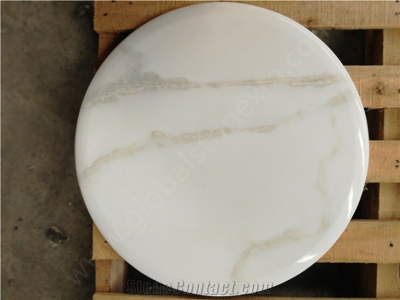 Lincoln White Marble Table Round Top Elegant
