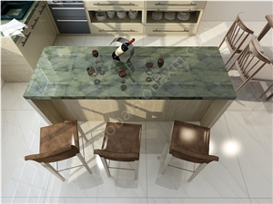 Peacock Green Marble Kitchen Countertops Island Top