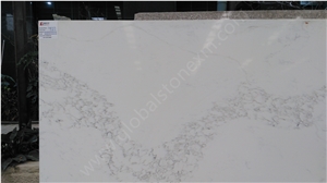 Statuario Marble Look Quartz Stone Slabs, White Quartz Kitchen Slabs