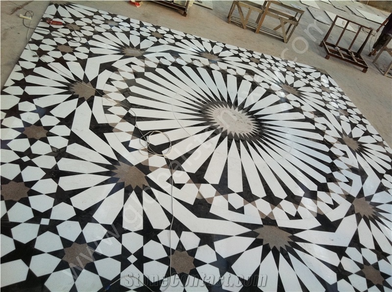 Volakas White,Sivec White,Caffee Brown,Black Marble Floor Rosettes