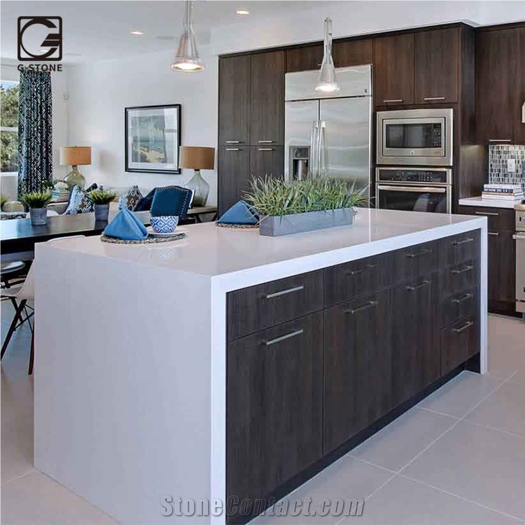 Arctic White Quartz Stone Islands Kitchen Tops