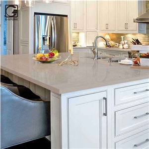 Fossil Grey Quartz Stone Made Peninsula Countertop