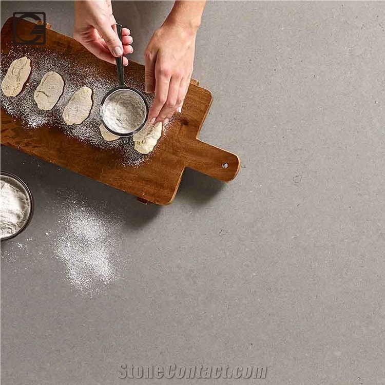 Fossil Grey Quartz Stone Made Peninsula Countertop