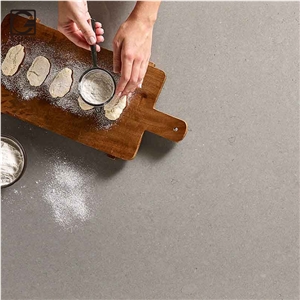 Fossil Grey Quartz Stone Made Peninsula Countertop