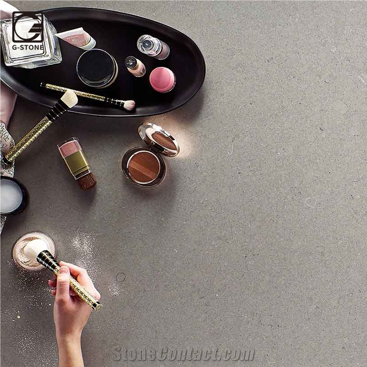 Fossil Grey Quartz Stone Made Peninsula Countertop
