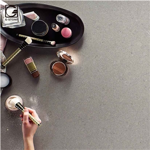Fossil Grey Quartz Stone Made Peninsula Countertop