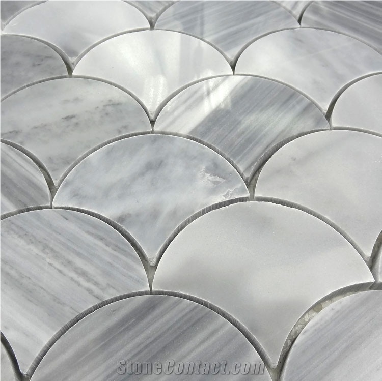 Bardigilo Fish Scale Marble Mosaic Fan Shape