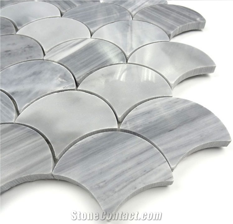 Bardigilo Fish Scale Marble Mosaic Fan Shape