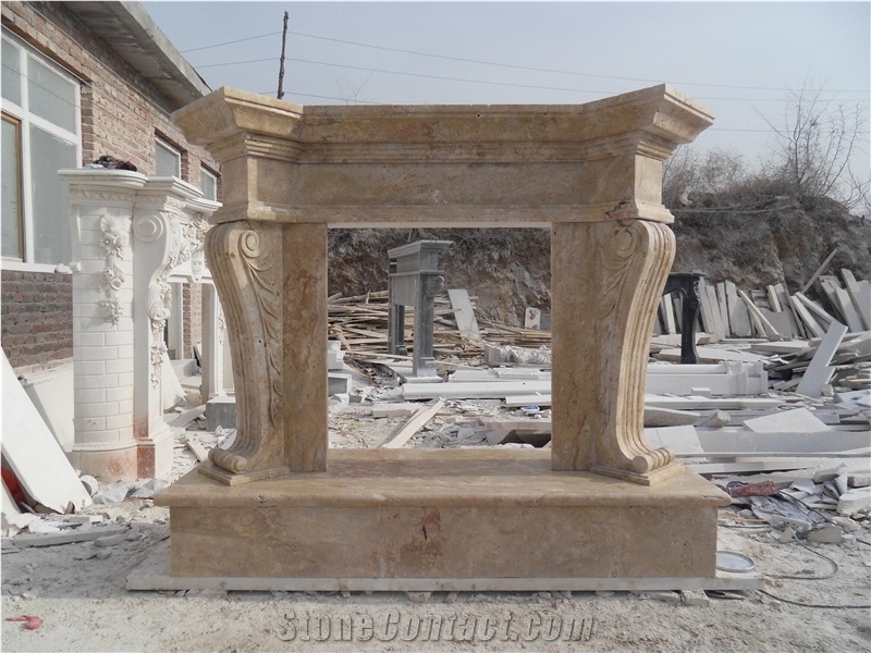 Antique Beige Travertine Fireplace Mantel Surround