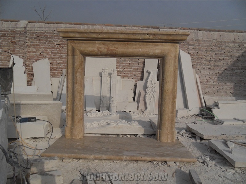 Antique Beige Travertine Fireplace Mantel Surround