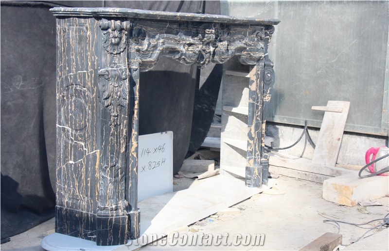 Brown Marble Sculptured Fireplace Stone Mantel