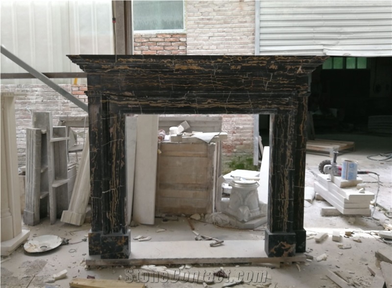 Brown Marble Sculptured Fireplace Stone Mantel