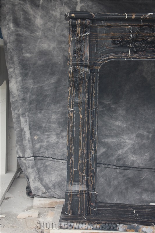 Brown Marble Sculptured Fireplace Stone Mantel