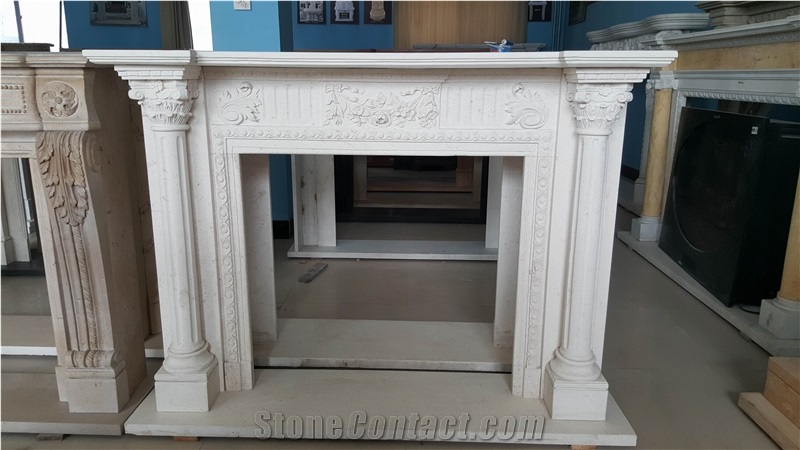 Cream Limestone Fireplace Mantel Surround Hearth