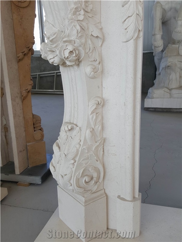 Cream Limestone Fireplace Mantel Surround Hearth