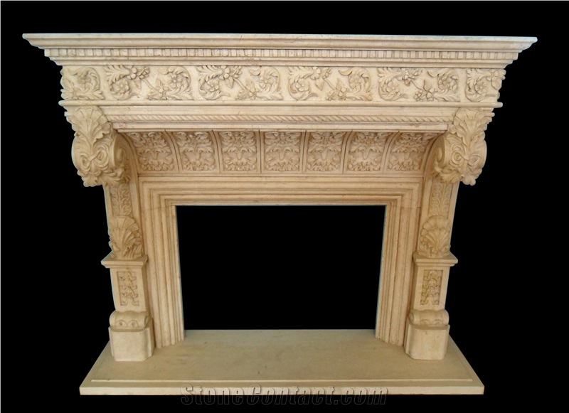 Egyptian Beige Marble Fireplace Mantels Surrounds