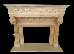 Egyptian Beige Marble Fireplace Mantels Surrounds