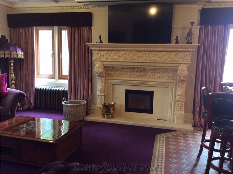Egyptian Beige Marble Fireplace Mantels Surrounds