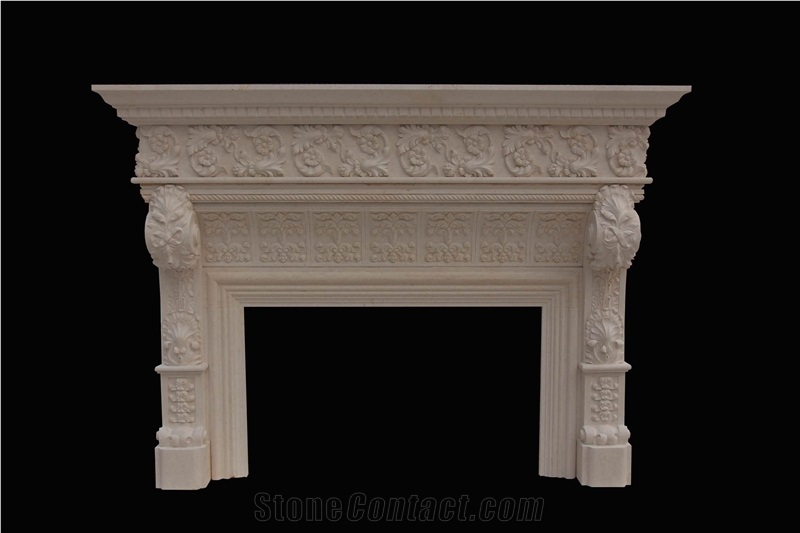 Egyptian Beige Marble Fireplace Mantels Surrounds