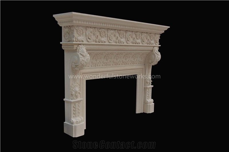 Fireplace Mantel Egyptian Beige Marble Custom-Made
