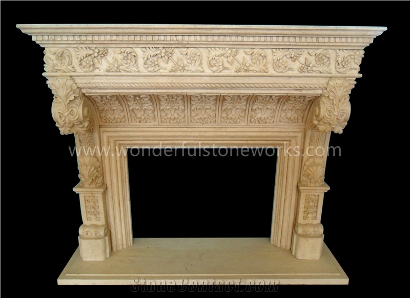 Fireplace Mantel Egyptian Beige Marble Custom-Made