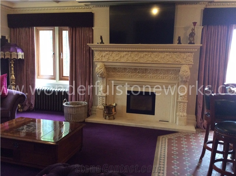 Fireplace Mantel Egyptian Beige Marble Custom-Made