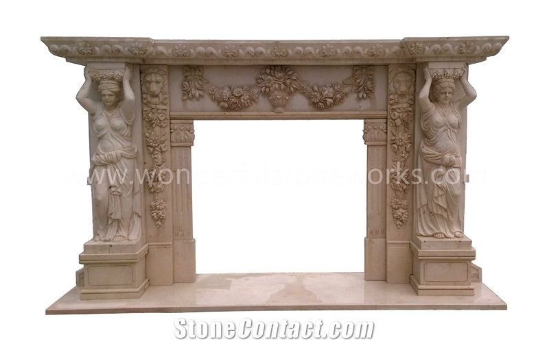Fireplace Mantel Egyptian Beige Marble Custom-Made
